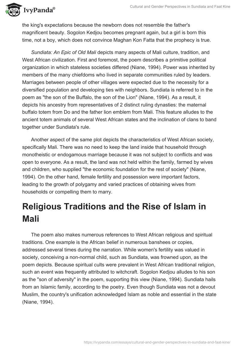 Cultural and Gender Perspectives in Sundiata and Faat Kine. Page 2