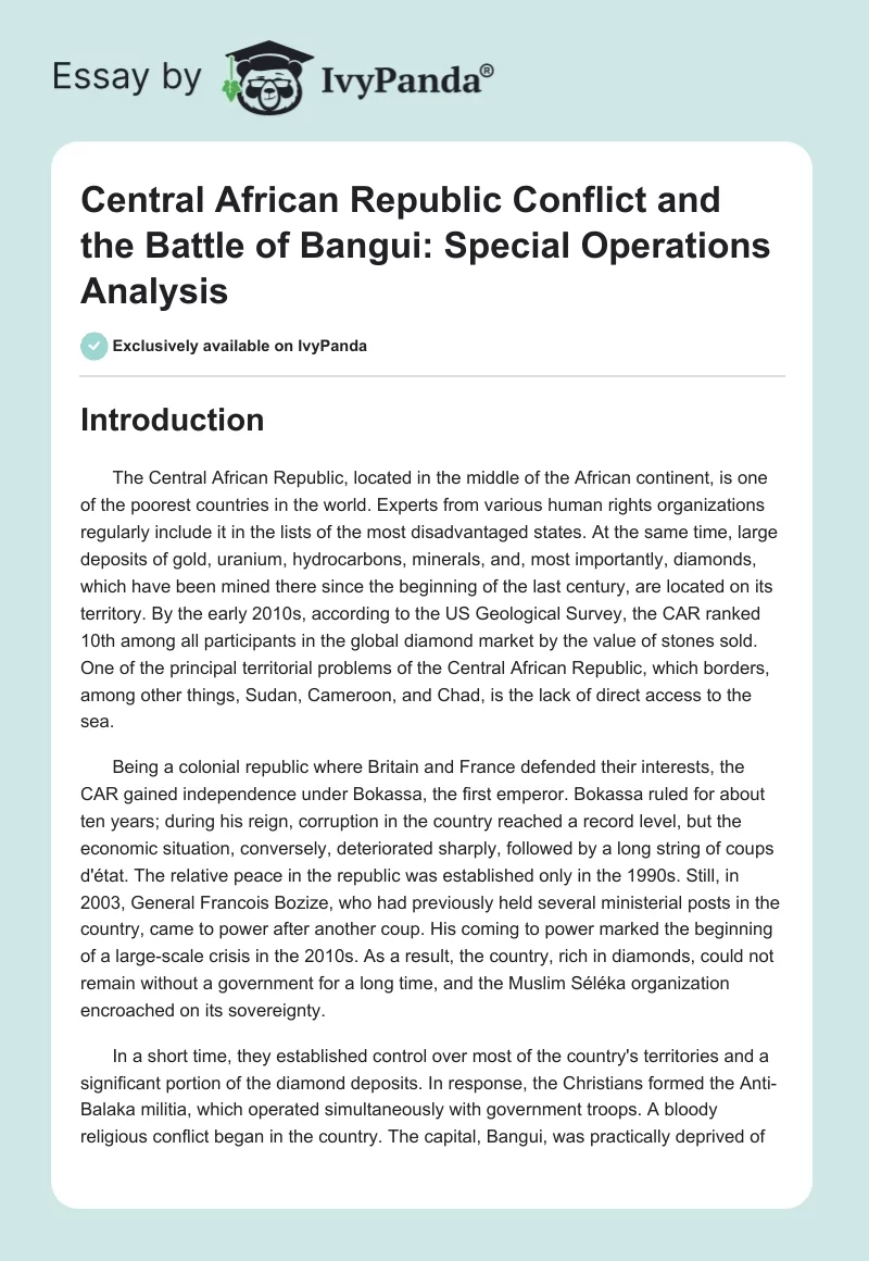Central African Republic Conflict and the Battle of Bangui: Special Operations Analysis. Page 1