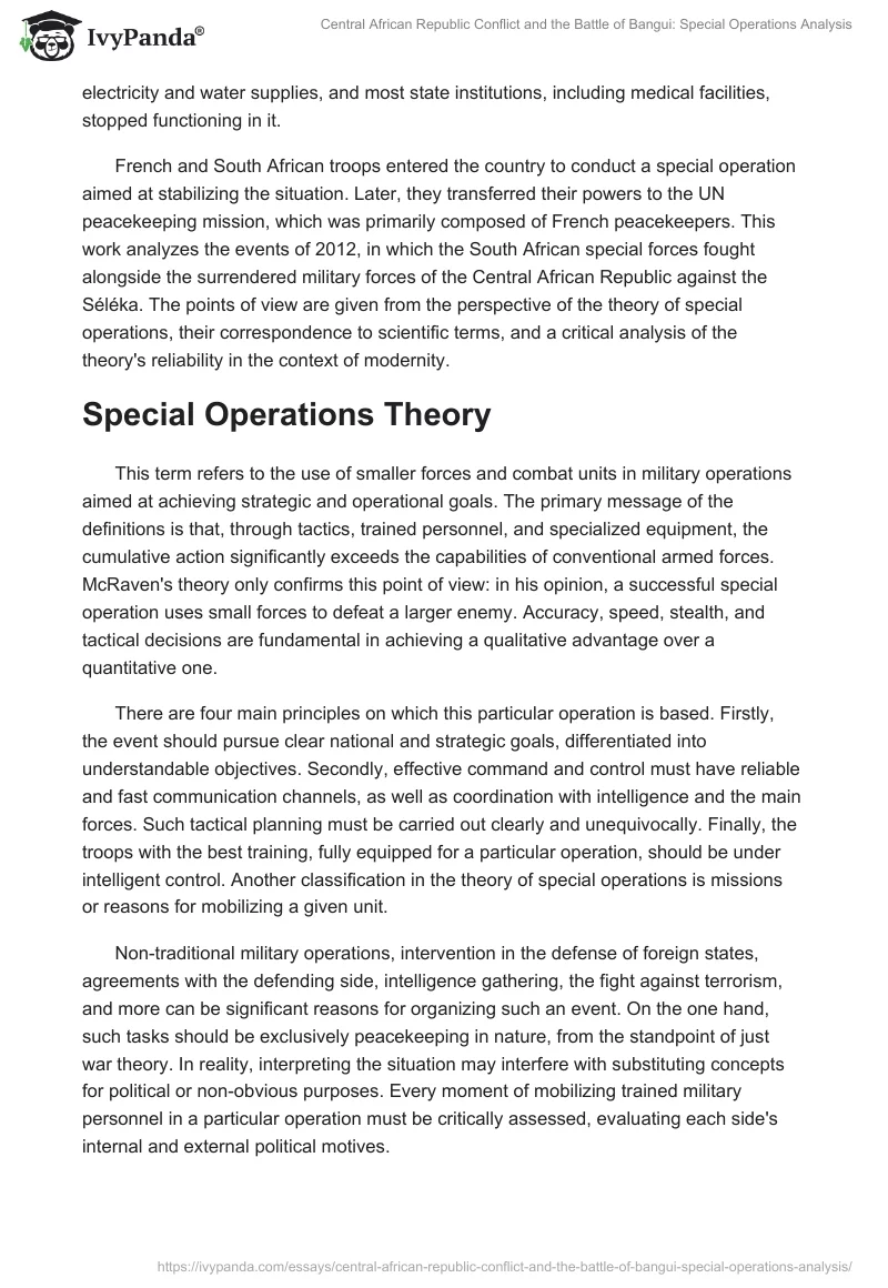 Central African Republic Conflict and the Battle of Bangui: Special Operations Analysis. Page 2