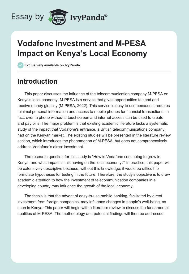 Vodafone Investment and M-PESA Impact on Kenya’s Local Economy. Page 1