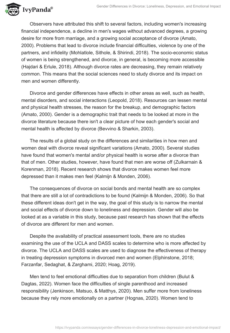 Gender Differences in Divorce: Loneliness, Depression, and Emotional Impact. Page 2