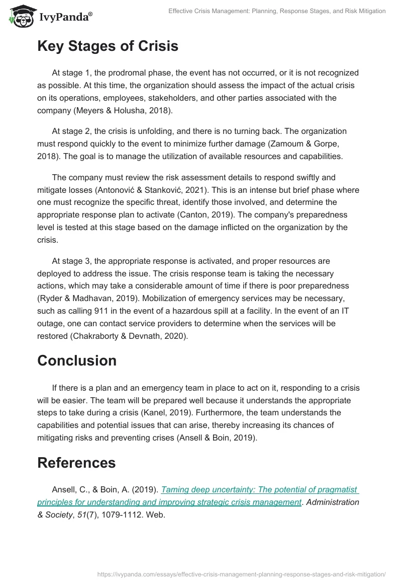Effective Crisis Management: Planning, Response Stages, and Risk Mitigation. Page 2