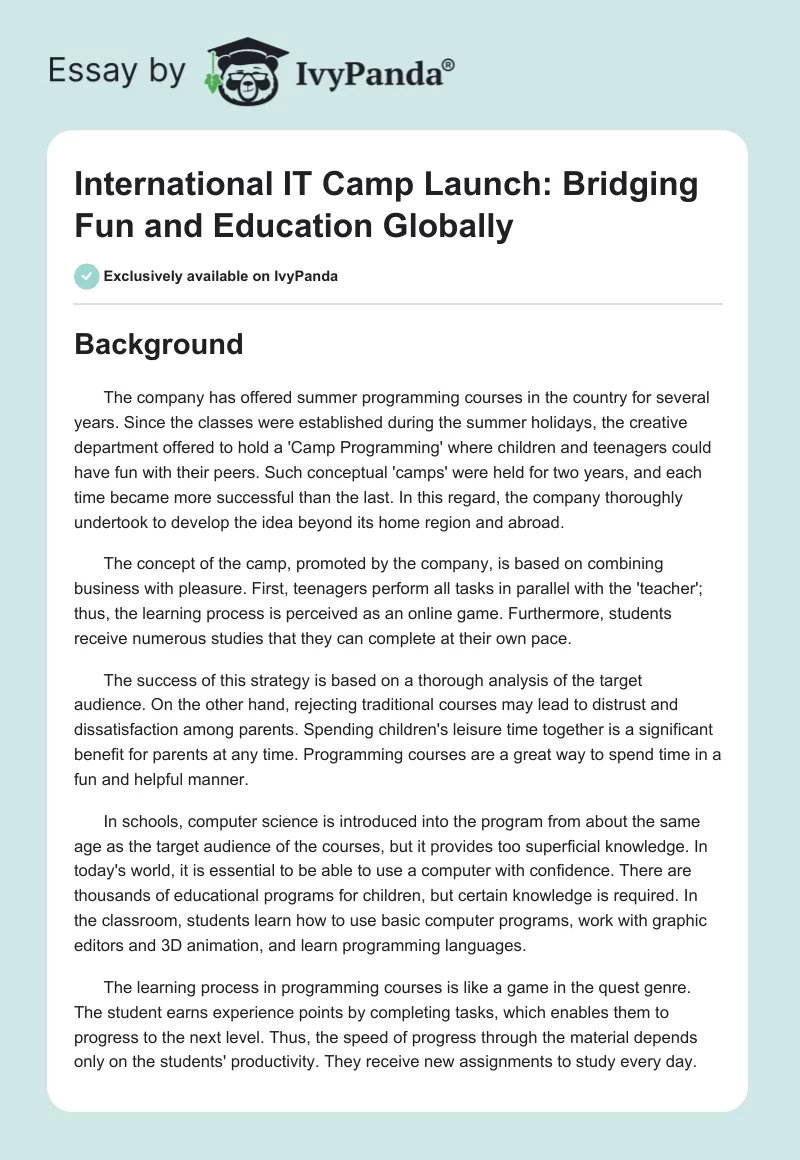 International IT Camp Launch: Bridging Fun and Education Globally. Page 1