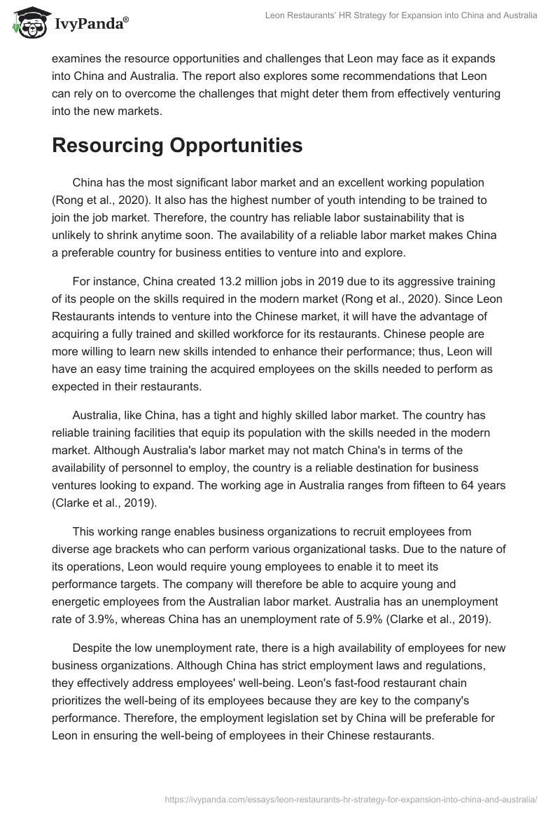 Leon Restaurants’ HR Strategy for Expansion into China and Australia. Page 2