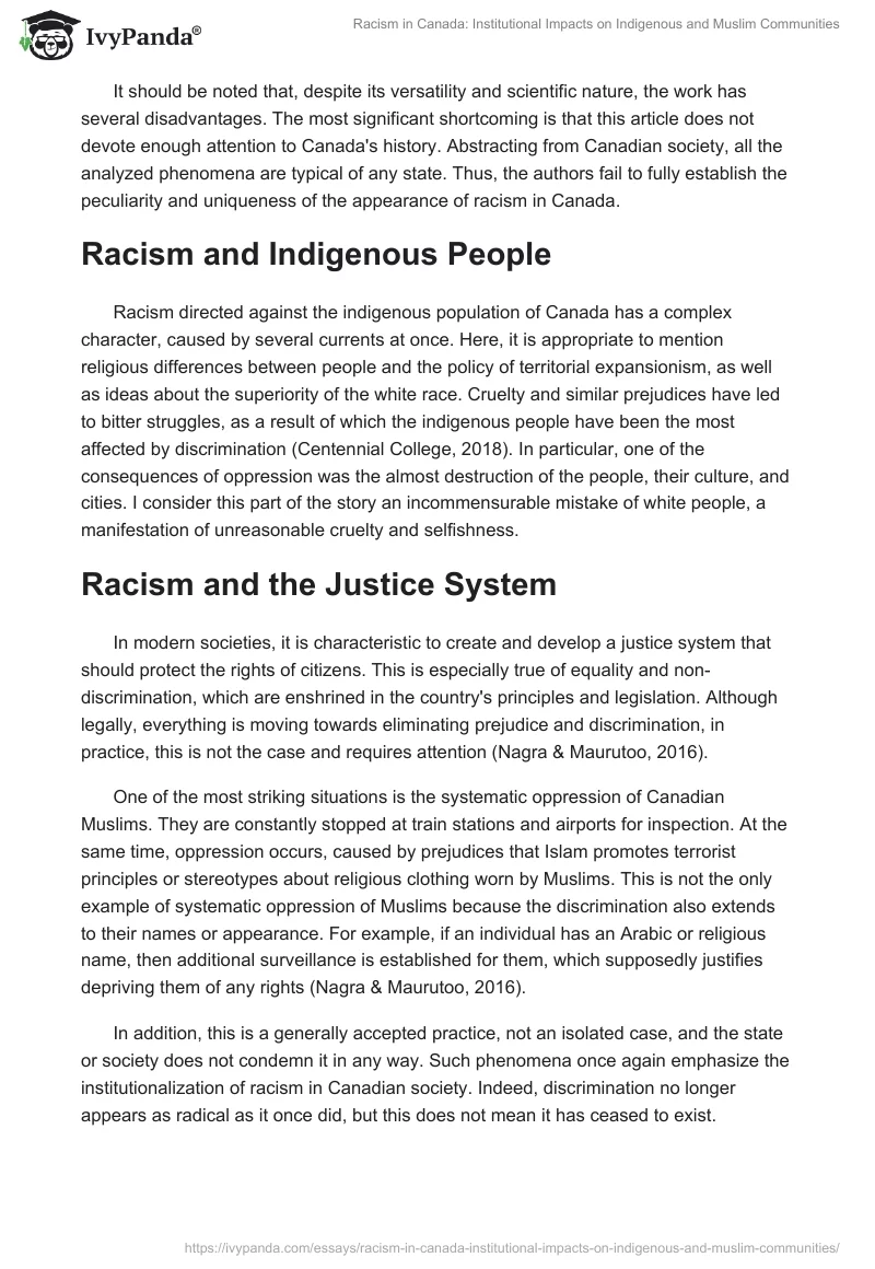 Racism in Canada: Institutional Impacts on Indigenous and Muslim Communities. Page 2