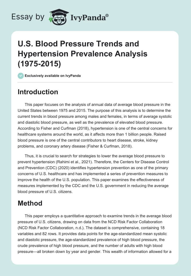 U.S. Blood Pressure Trends and Hypertension Prevalence Analysis (1975-2015). Page 1