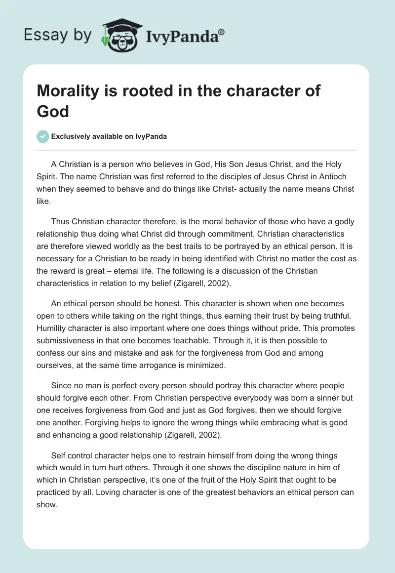 Morality Is Rooted in the Character of God. Page 1