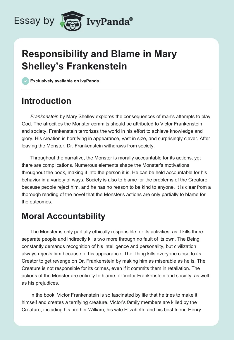 Responsibility and Blame in Mary Shelley’s "Frankenstein". Page 1