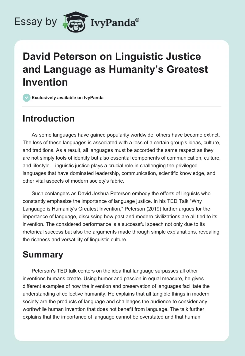 David Peterson on Linguistic Justice and Language as Humanity’s Greatest Invention. Page 1