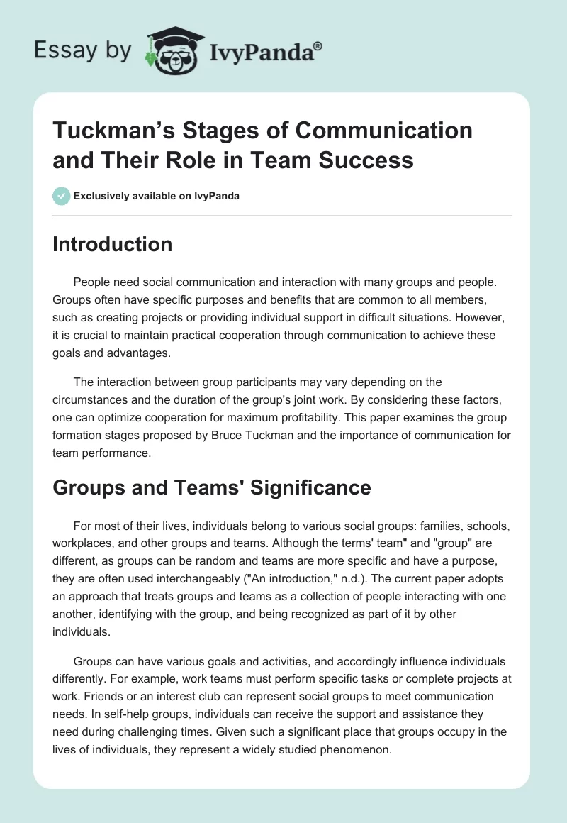 Tuckman’s Stages of Communication and Their Role in Team Success. Page 1