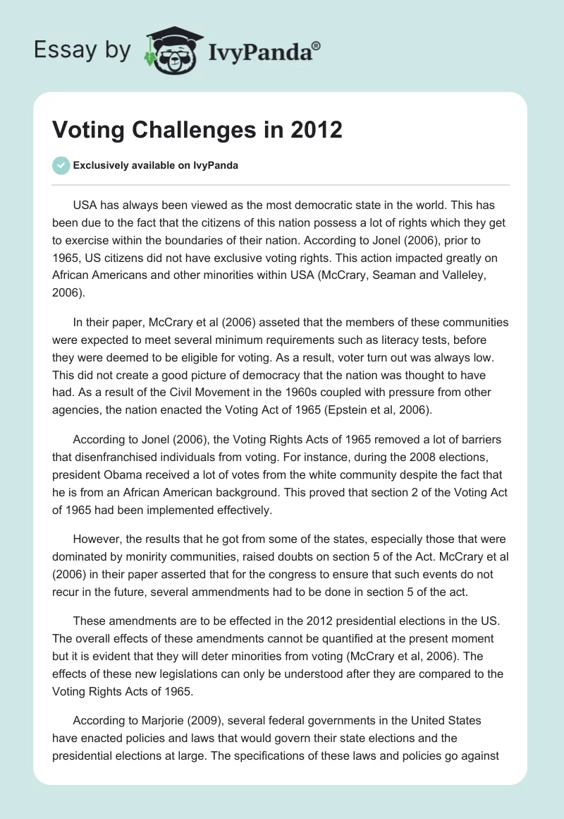 Voting Challenges in 2012. Page 1