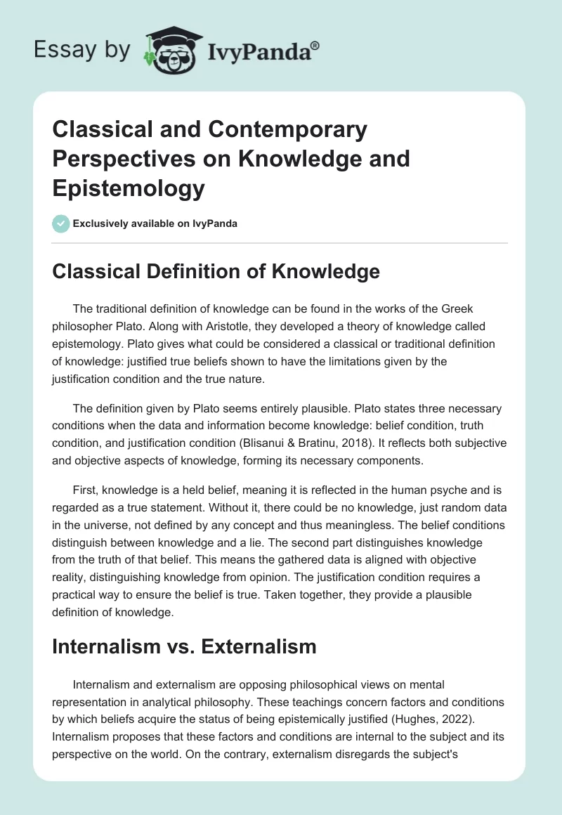 Classical and Contemporary Perspectives on Knowledge and Epistemology. Page 1