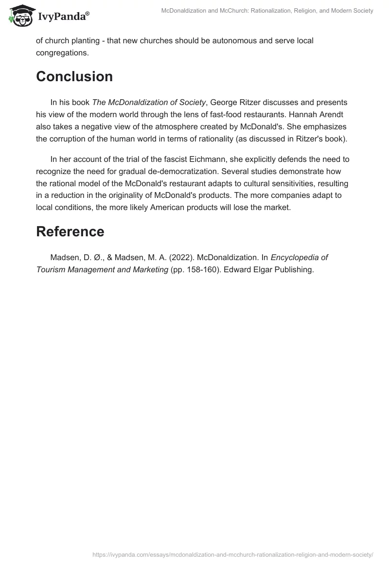 McDonaldization and McChurch: Rationalization, Religion, and Modern Society. Page 2