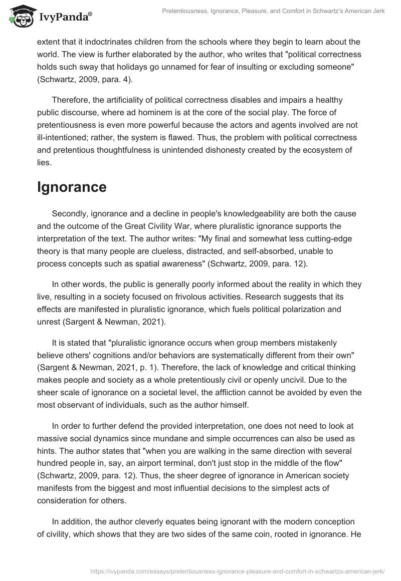 Pretentiousness, Ignorance, Pleasure, and Comfort in Schwartz’s "American Jerk". Page 2