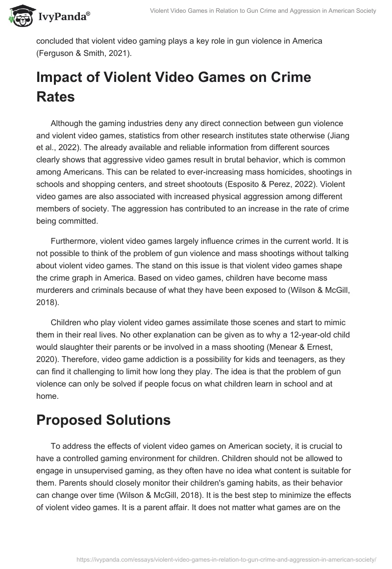 Violent Video Games in Relation to Gun Crime and Aggression in American Society. Page 2