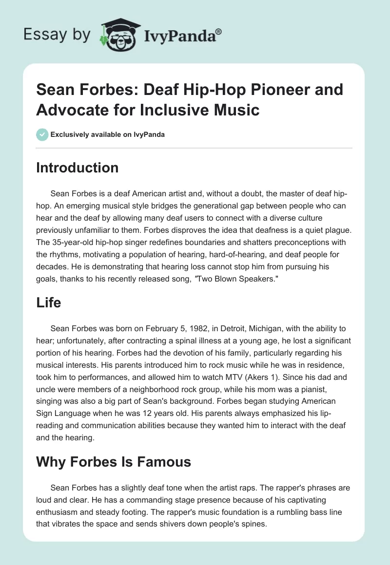 Sean Forbes: Deaf Hip-Hop Pioneer and Advocate for Inclusive Music. Page 1