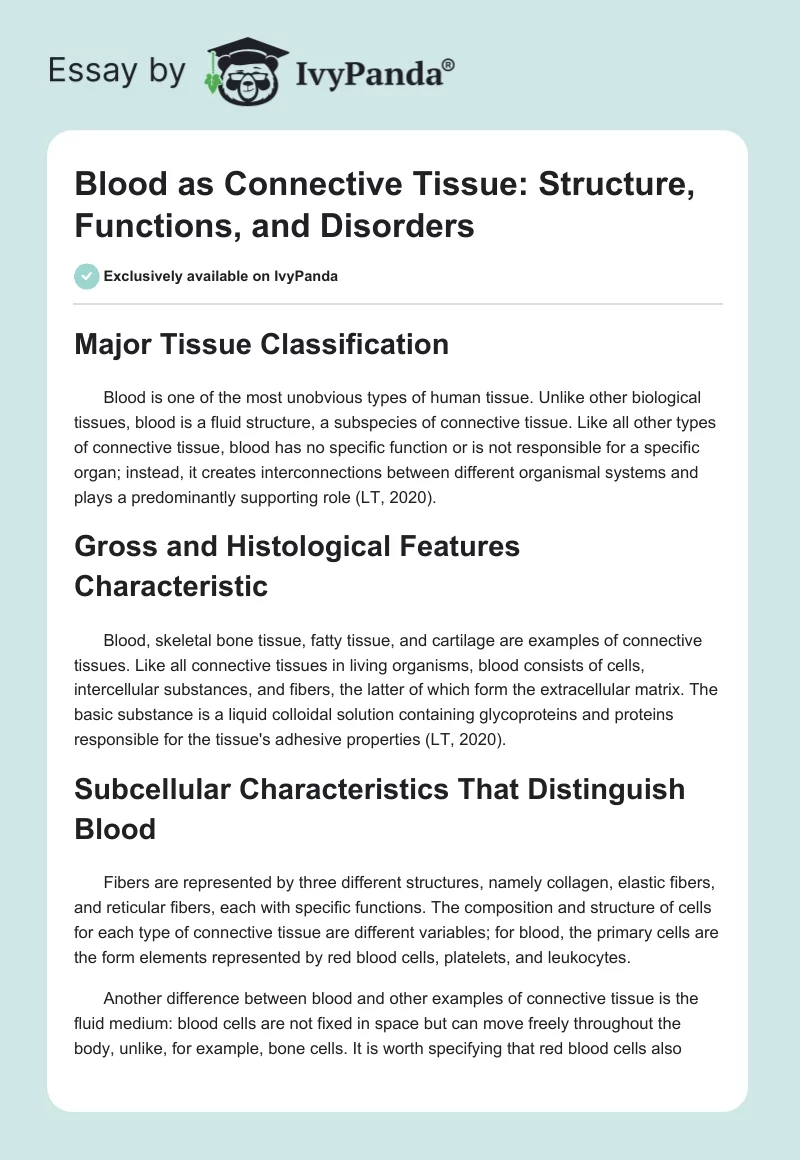 Blood as Connective Tissue: Structure, Functions, and Disorders. Page 1