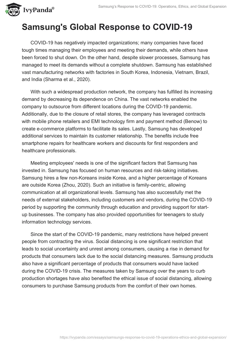 Samsung’s Response to COVID-19: Operations, Ethics, and Global Expansion. Page 2