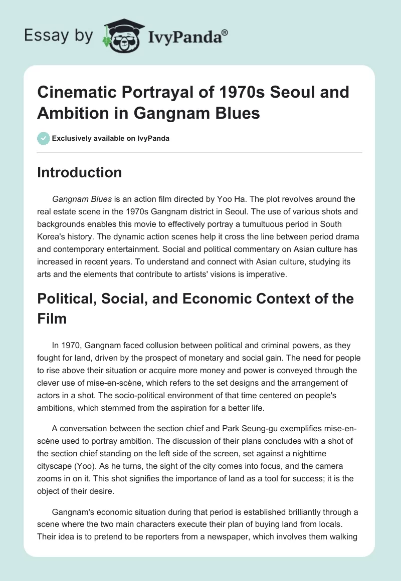 Cinematic Portrayal of 1970s Seoul and Ambition in "Gangnam Blues". Page 1