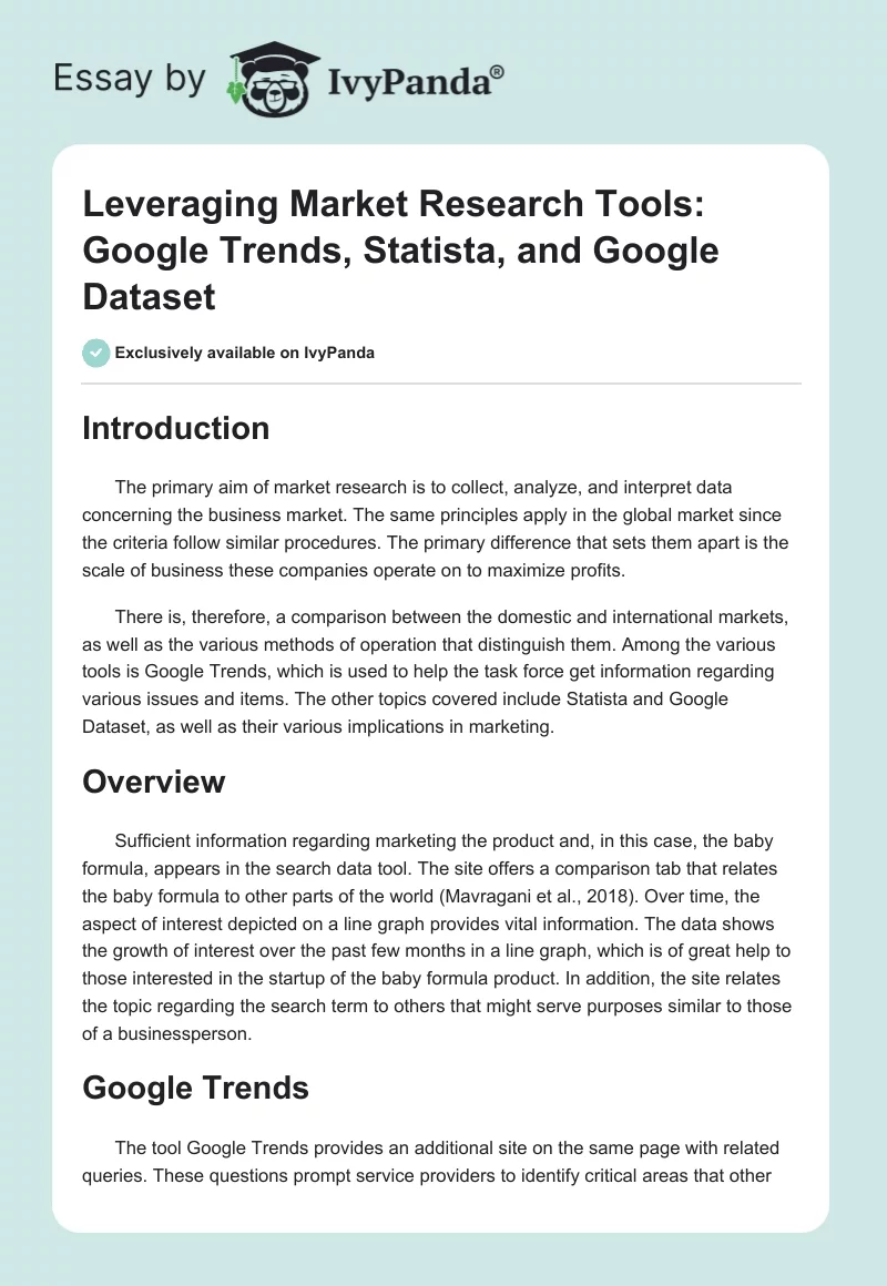 Leveraging Market Research Tools: Google Trends, Statista, and Google Dataset. Page 1