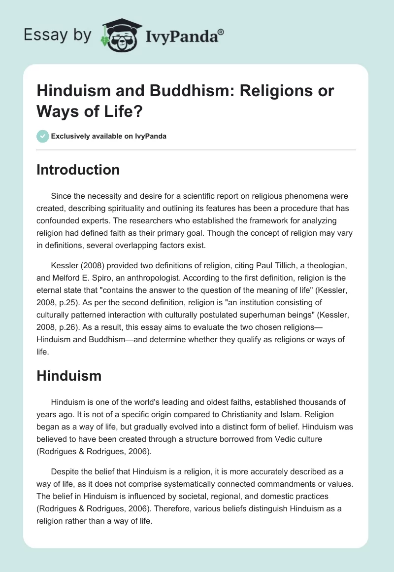 Hinduism and Buddhism: Religions or Ways of Life?. Page 1