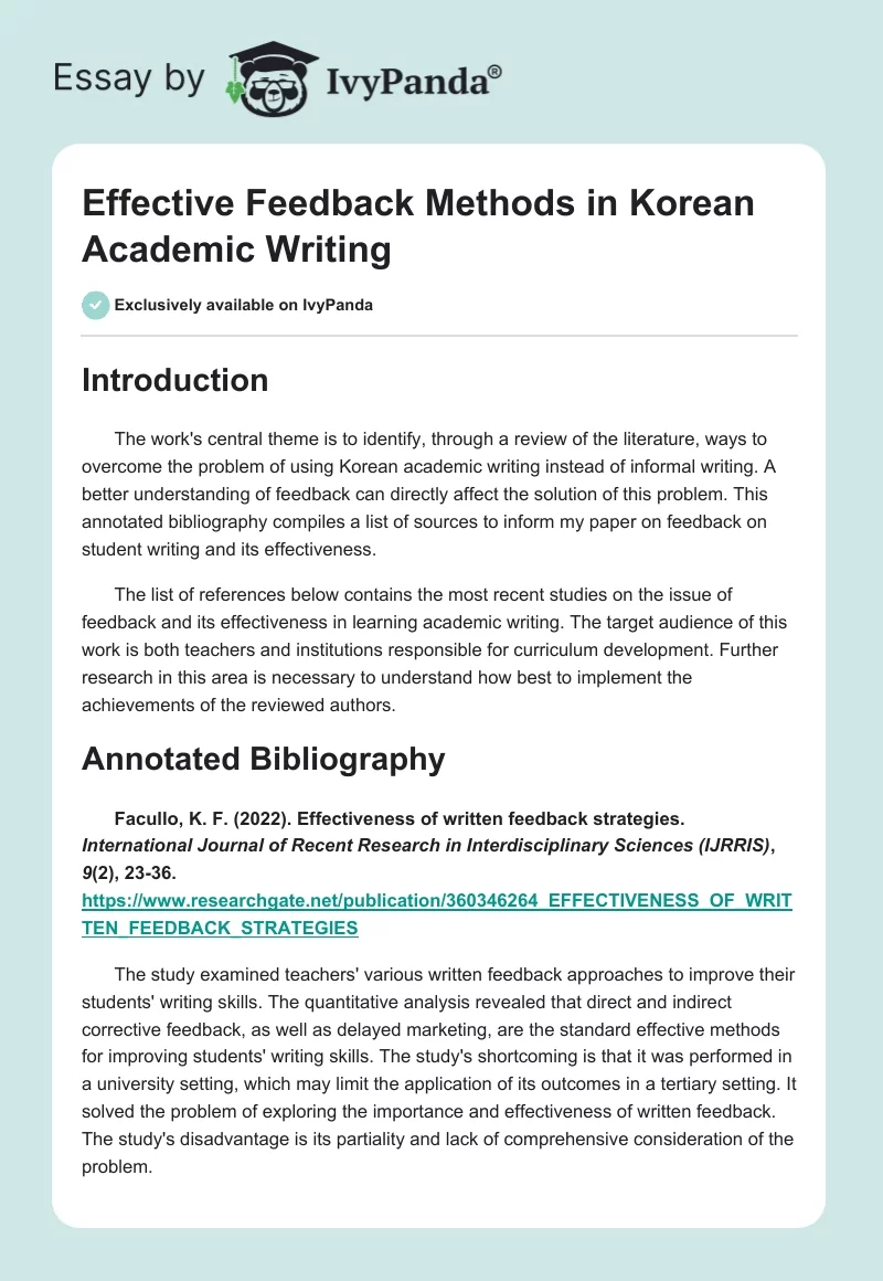 Effective Feedback Methods in Korean Academic Writing. Page 1