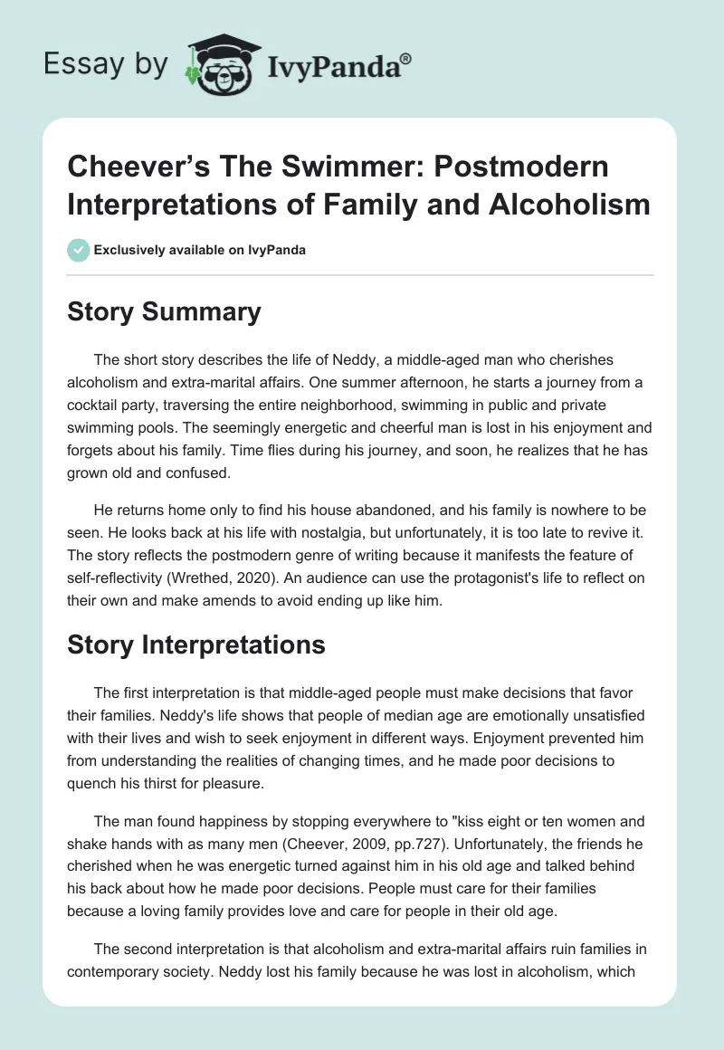 Cheever’s The Swimmer: Postmodern Interpretations of Family and Alcoholism. Page 1