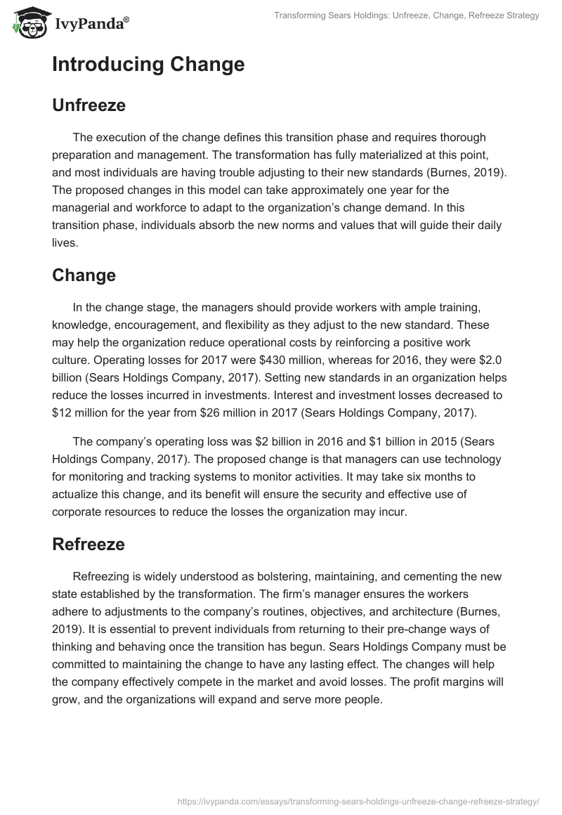 Transforming Sears Holdings: Unfreeze, Change, Refreeze Strategy. Page 2