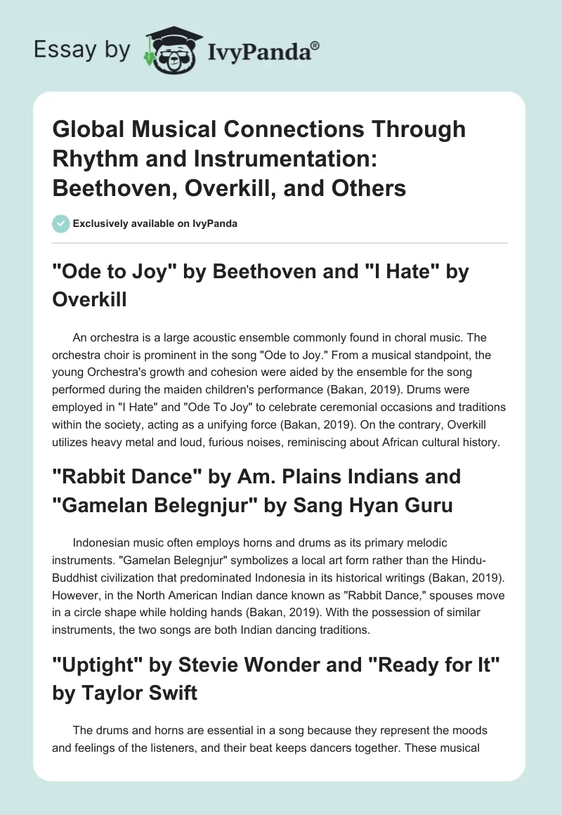 Global Musical Connections Through Rhythm and Instrumentation: Beethoven, Overkill, and Others. Page 1