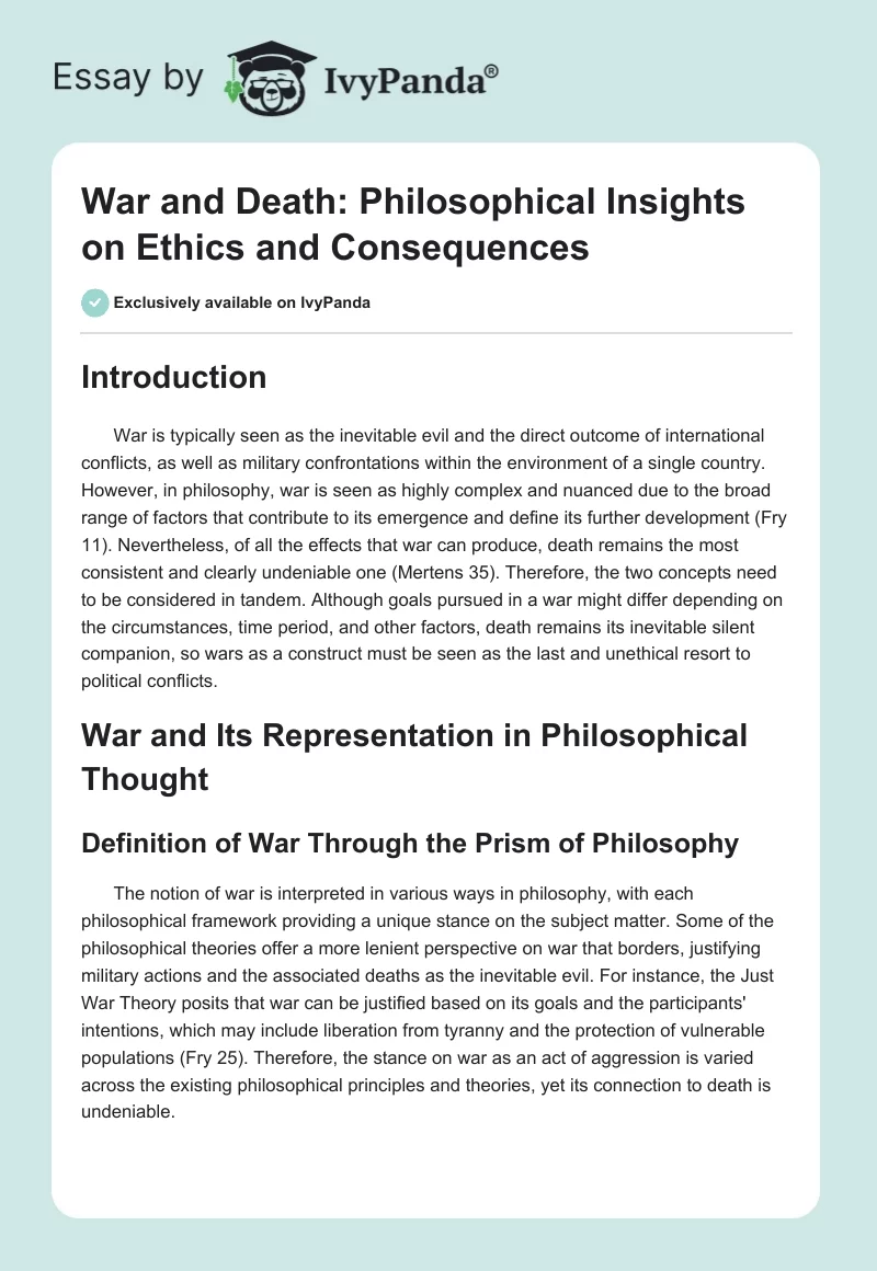 War and Death: Philosophical Insights on Ethics and Consequences. Page 1