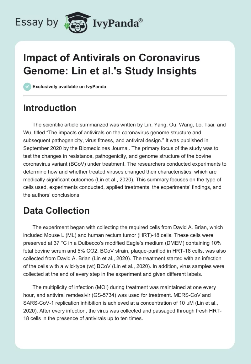 Impact of Antivirals on Coronavirus Genome: Lin et al.'s Study Insights. Page 1