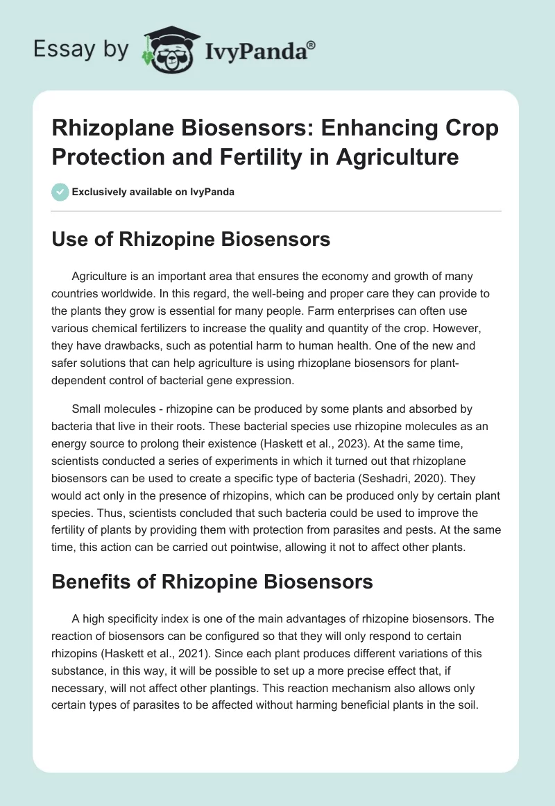 Rhizoplane Biosensors: Enhancing Crop Protection and Fertility in Agriculture. Page 1