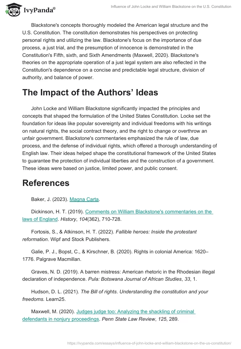 Influence of John Locke and William Blackstone on the U.S. Constitution. Page 2