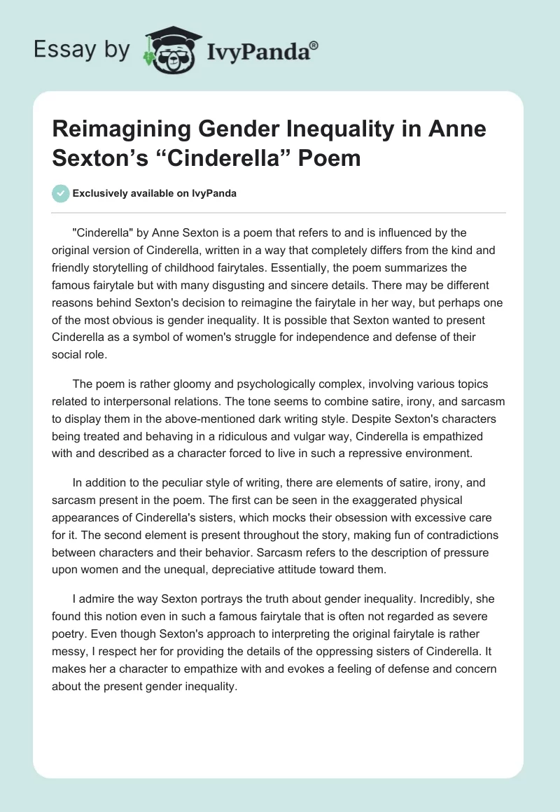 Reimagining Gender Inequality in Anne Sexton’s “Cinderella” Poem. Page 1