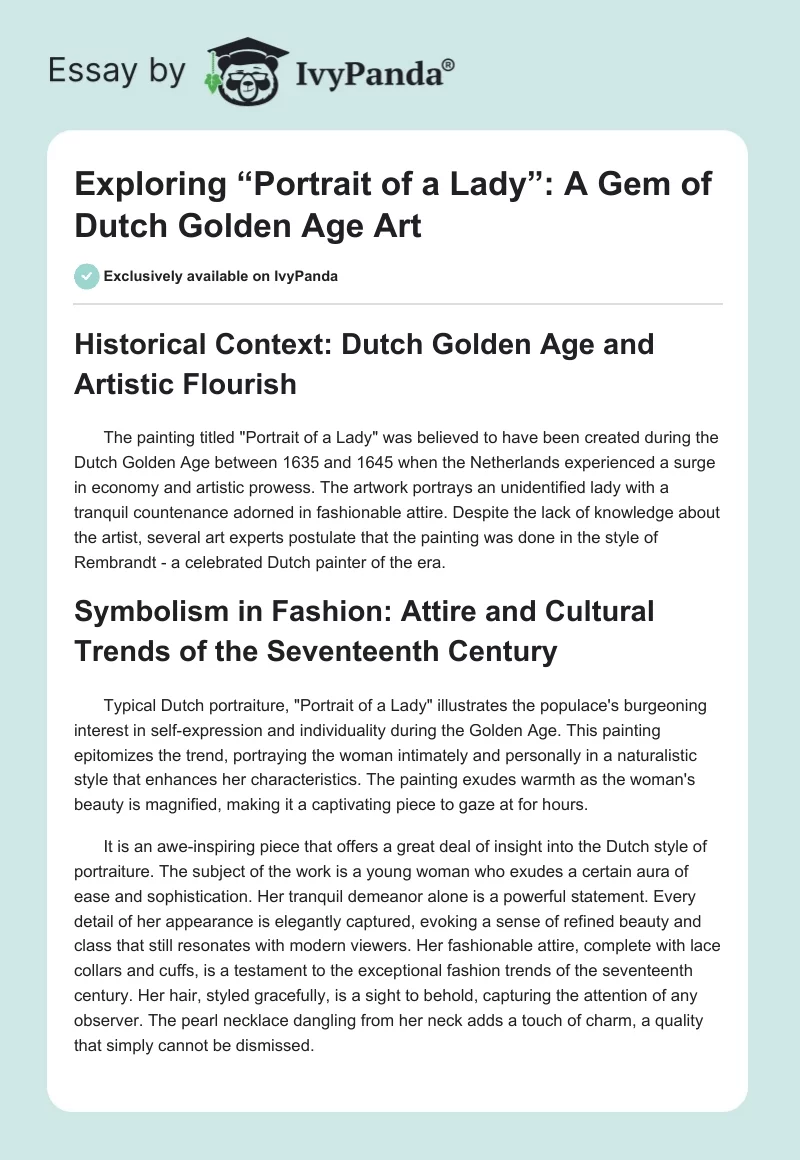 Exploring “Portrait of a Lady”: A Gem of Dutch Golden Age Art. Page 1