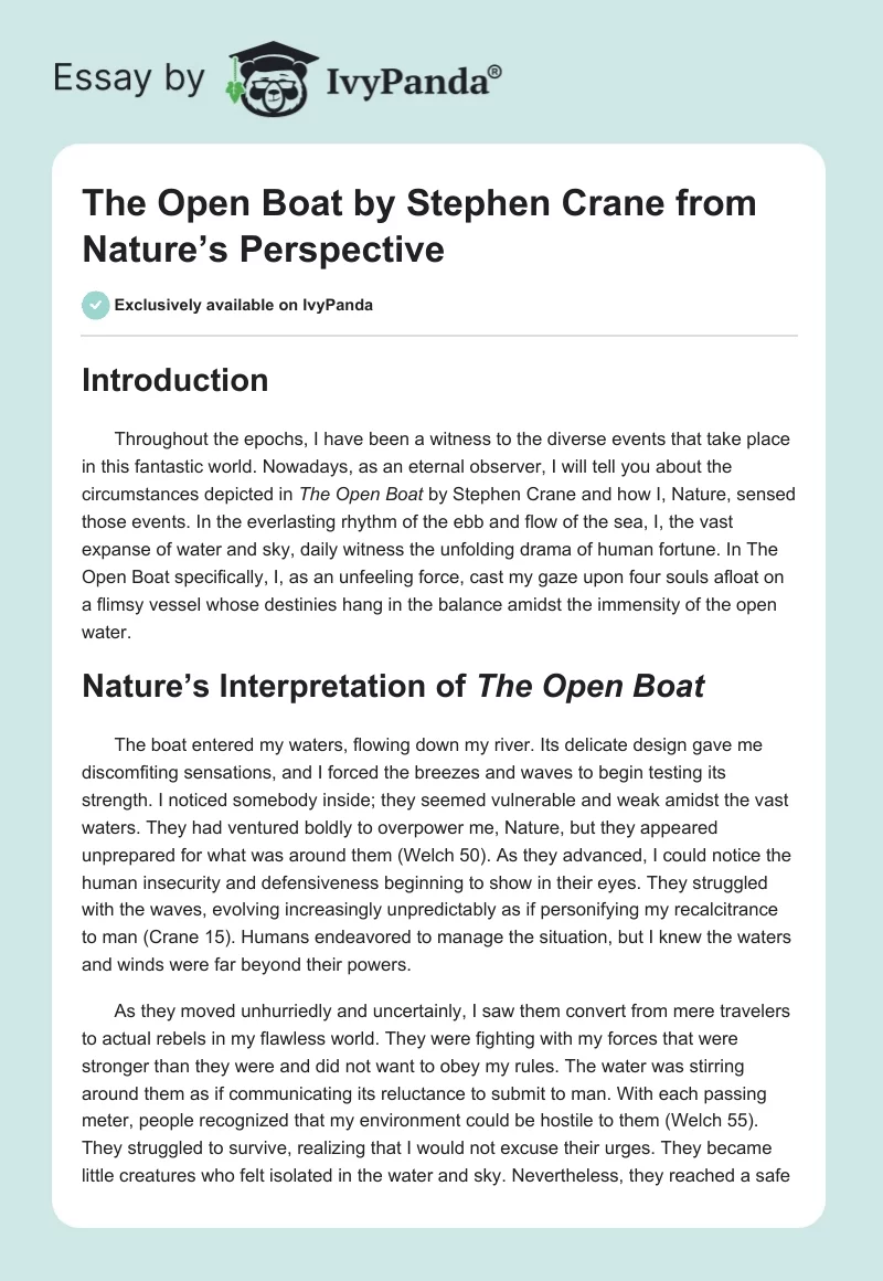 The Open Boat by Stephen Crane from Nature’s Perspective. Page 1