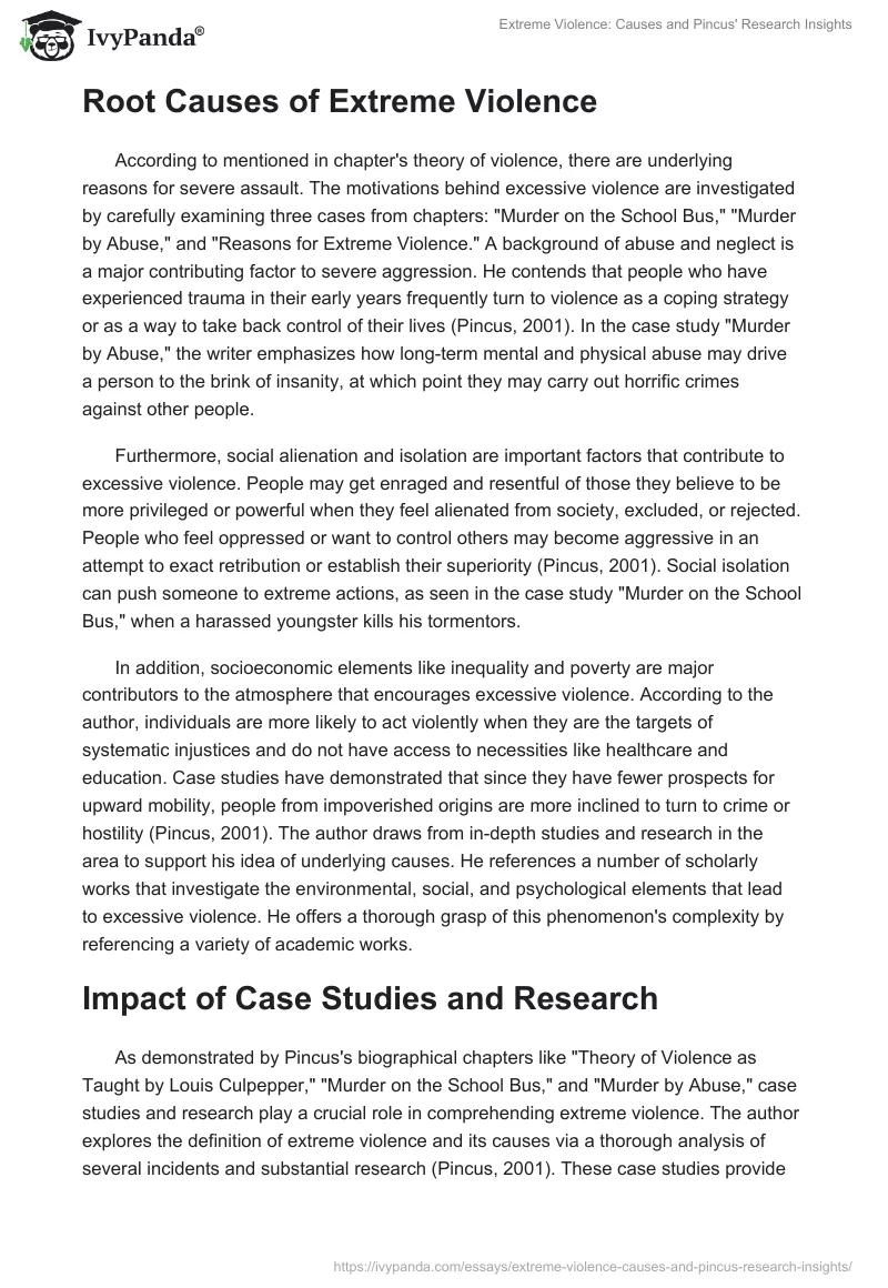 Extreme Violence: Causes and Pincus' Research Insights. Page 2