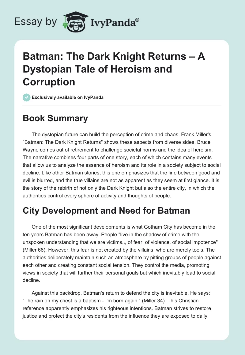 Batman: The Dark Knight Returns – A Dystopian Tale of Heroism and Corruption. Page 1