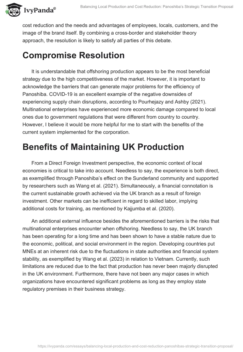 Balancing Local Production and Cost Reduction: Panoshiba’s Strategic Transition Proposal. Page 2