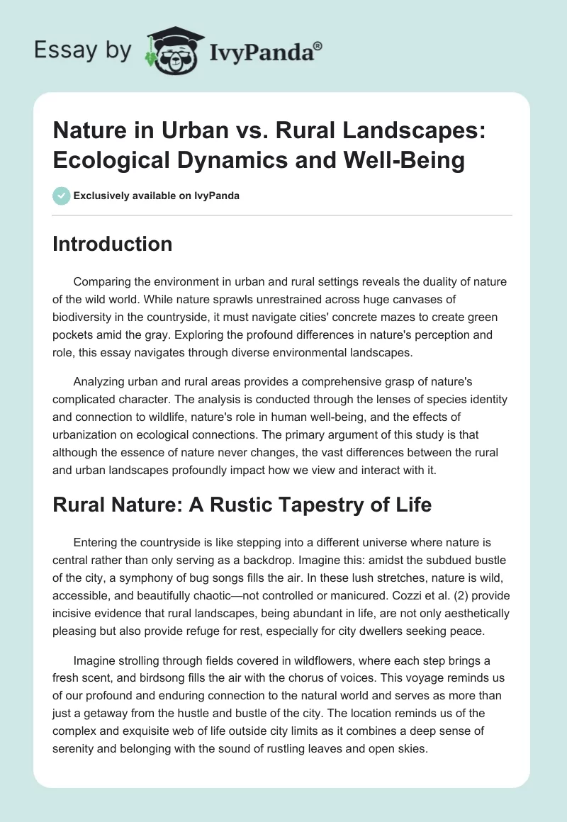 Nature in Urban vs. Rural Landscapes: Ecological Dynamics and Well-Being. Page 1
