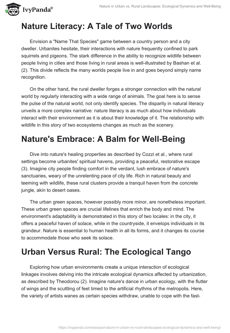 Nature in Urban vs. Rural Landscapes: Ecological Dynamics and Well-Being. Page 2