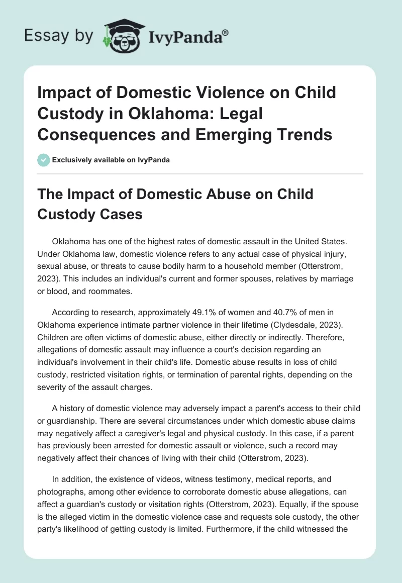 Impact of Domestic Violence on Child Custody in Oklahoma: Legal Consequences and Emerging Trends. Page 1