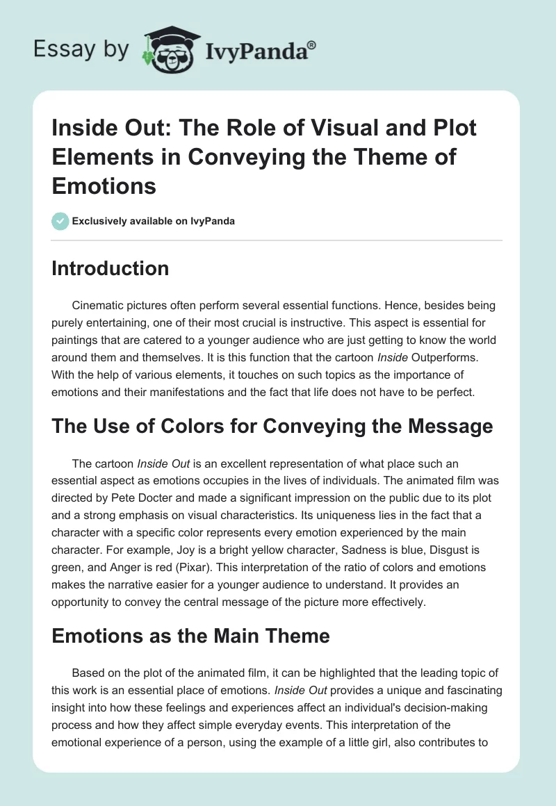 Inside Out: The Role of Visual and Plot Elements in Conveying the Theme of Emotions. Page 1