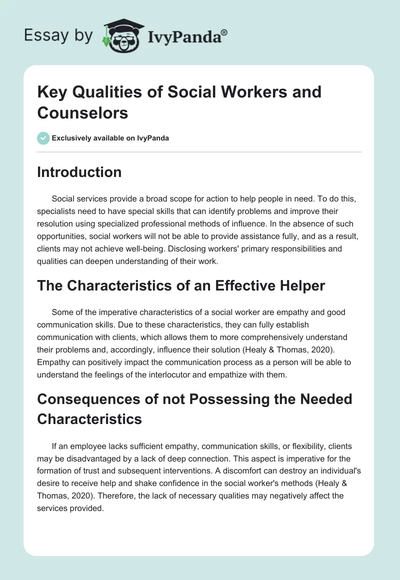 Key Qualities of Social Workers and Counselors. Page 1