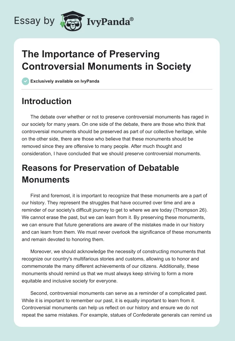 The Importance of Preserving Controversial Monuments in Society. Page 1