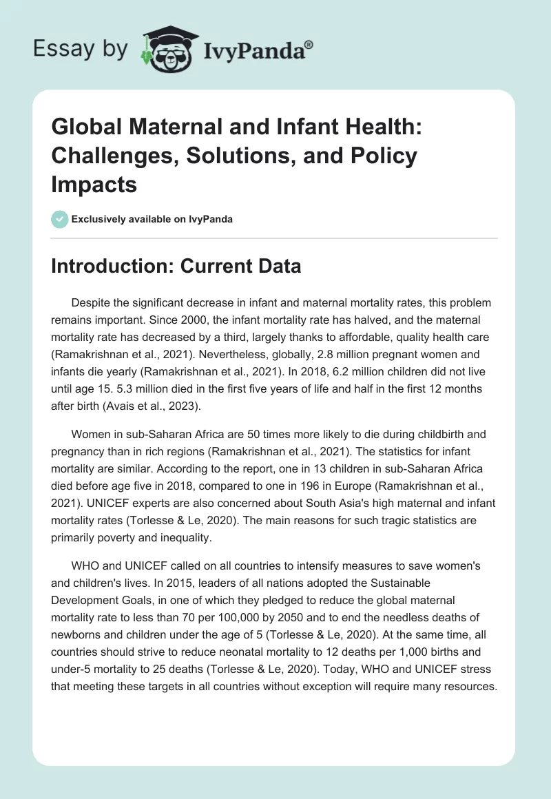 Global Maternal and Infant Health: Challenges, Solutions, and Policy Impacts. Page 1