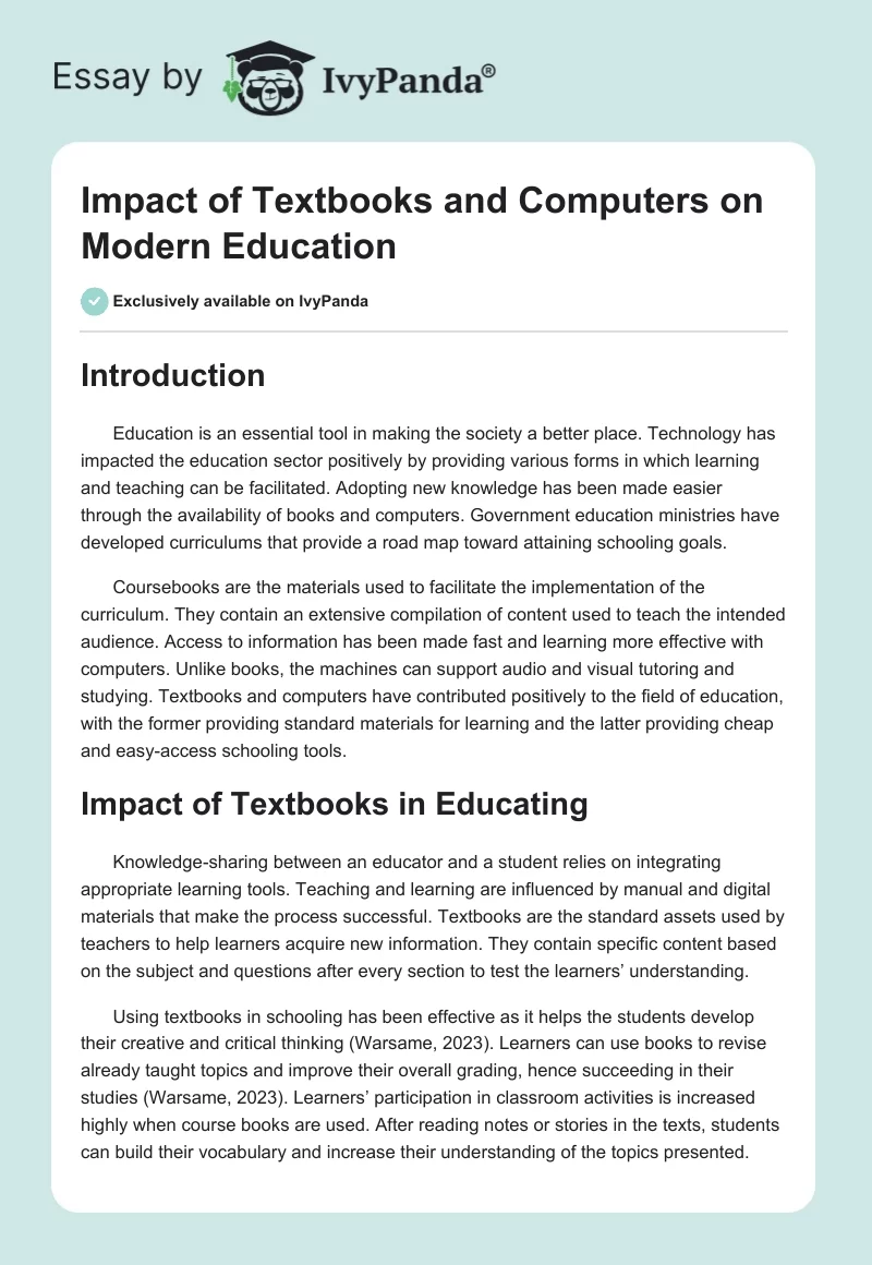 Impact of Textbooks and Computers on Modern Education. Page 1