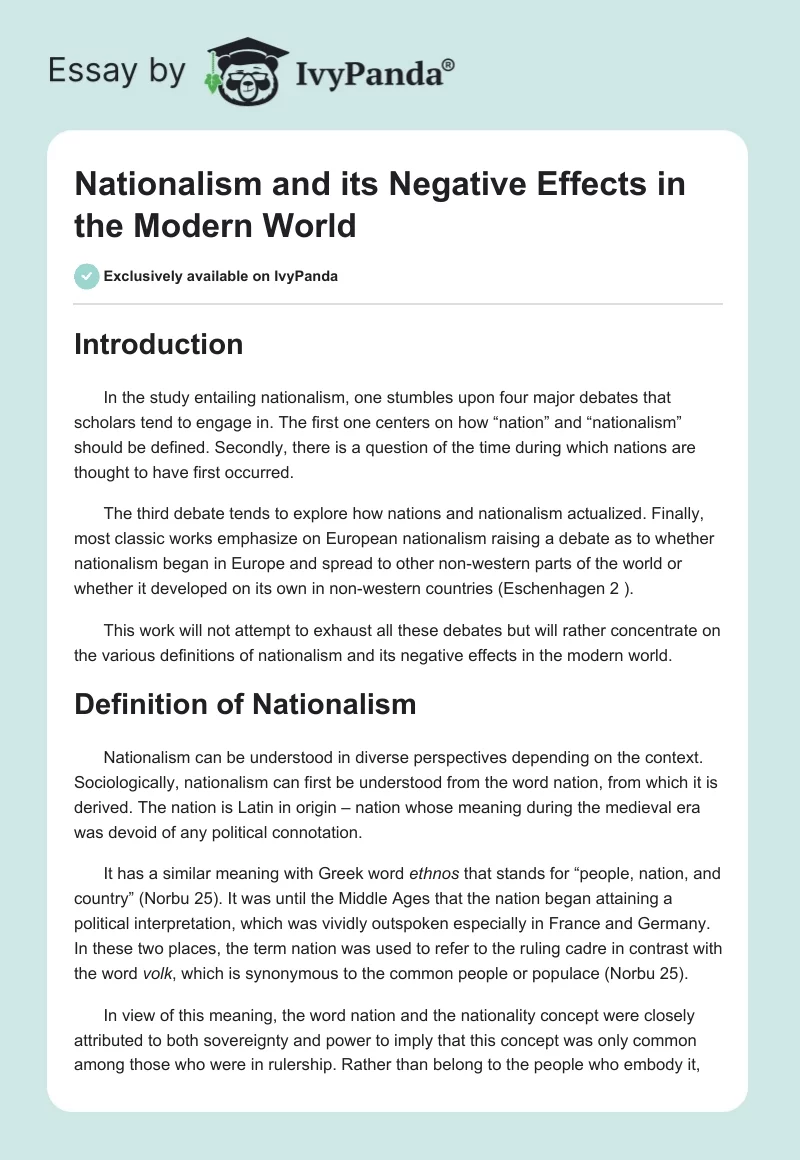 Nationalism and Its Negative Effects in the Modern World. Page 1