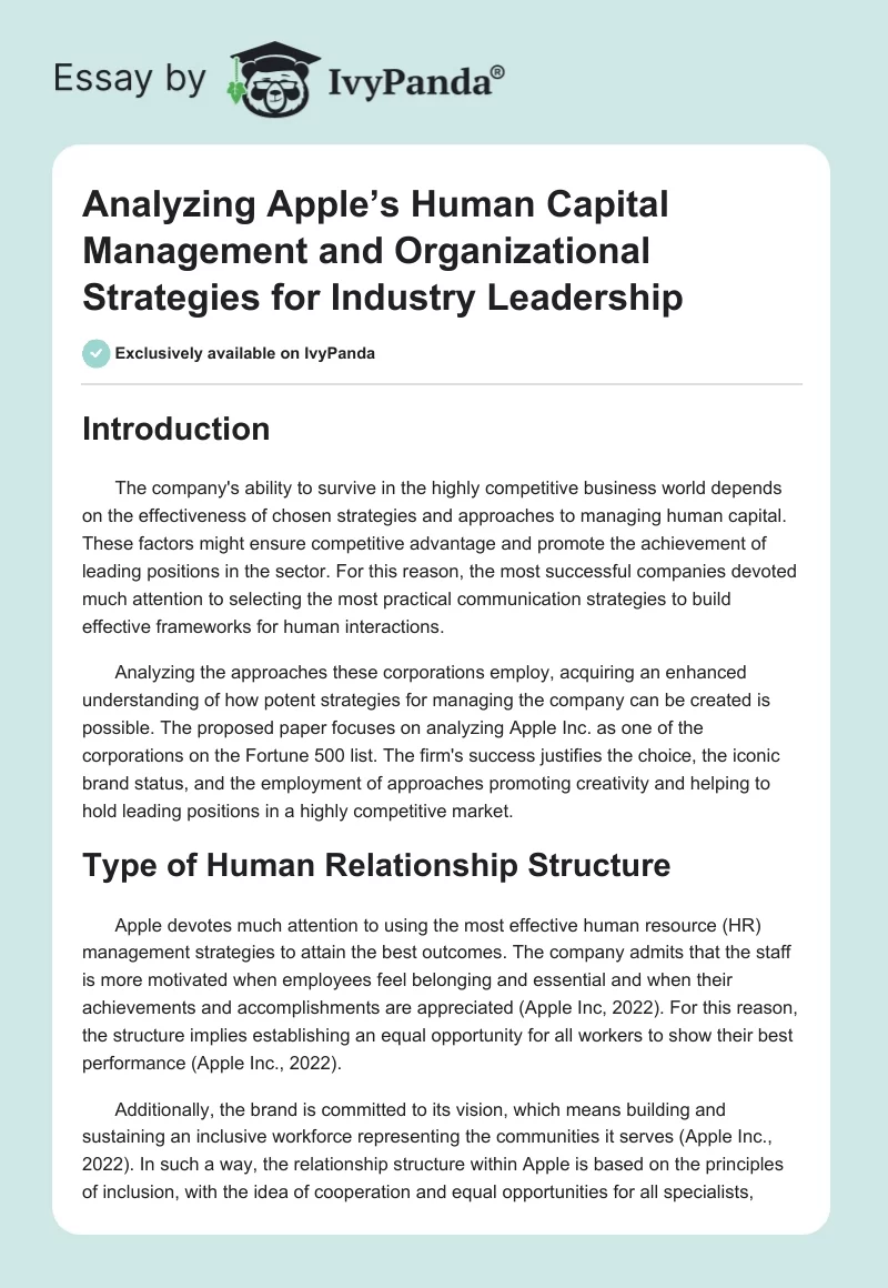 Analyzing Apple’s Human Capital Management and Organizational Strategies for Industry Leadership. Page 1