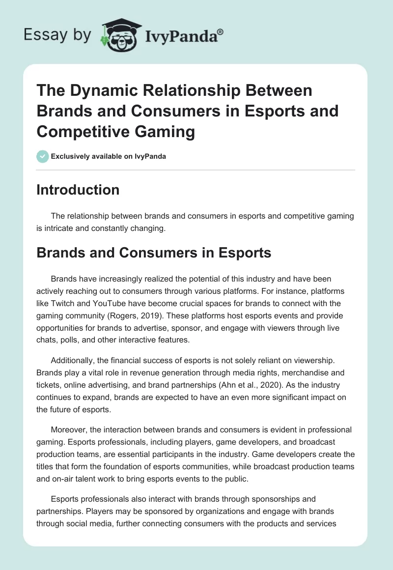 The Dynamic Relationship Between Brands and Consumers in Esports and Competitive Gaming. Page 1